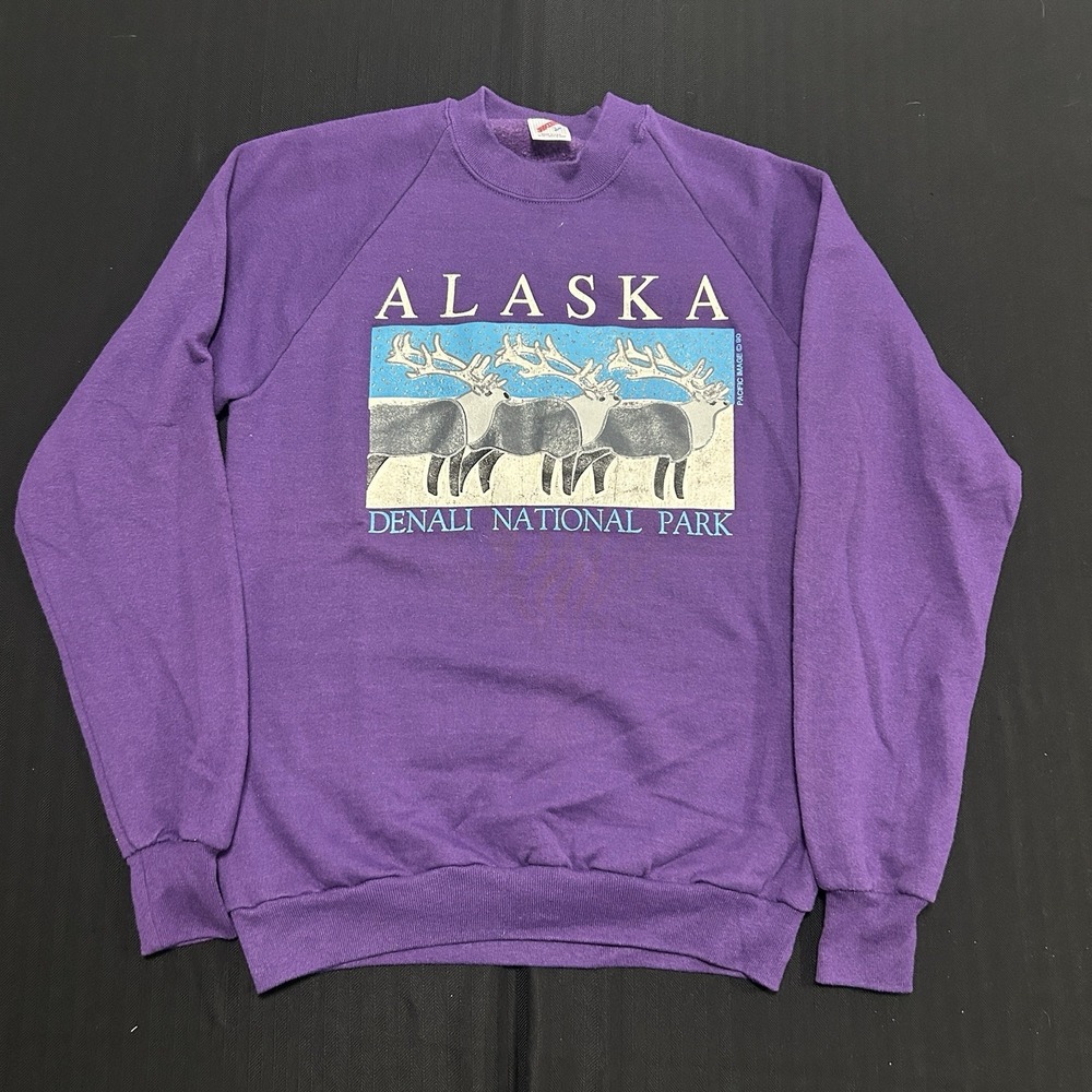 Vintage Alaska Nature Crewneck Sweatshirt Women's Large Purple Jerzees 90s